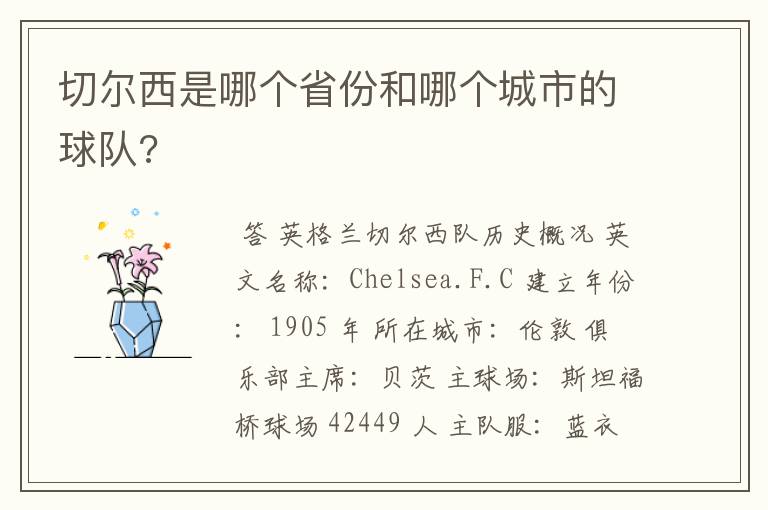 切尔西是哪个省份和哪个城市的球队?