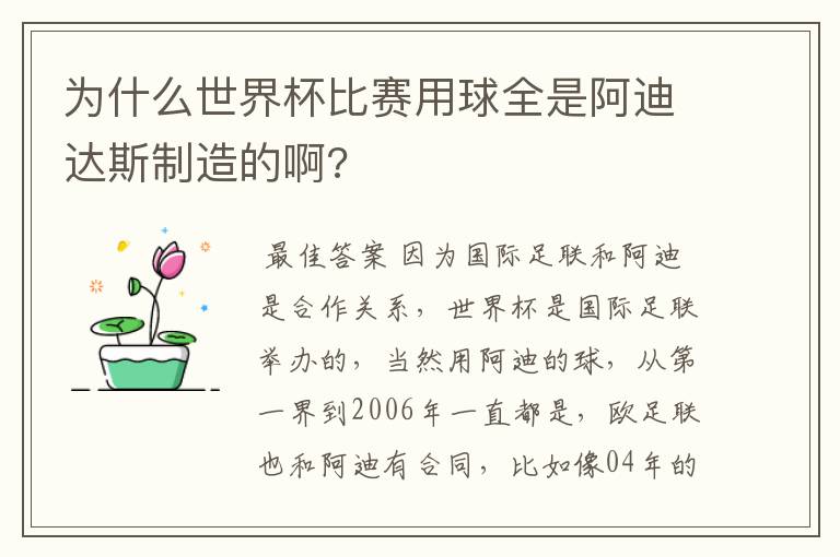 为什么世界杯比赛用球全是阿迪达斯制造的啊?