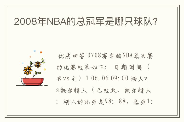 2008年NBA的总冠军是哪只球队?