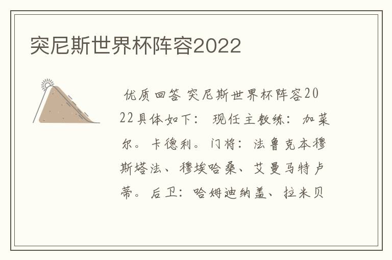 突尼斯世界杯阵容2022