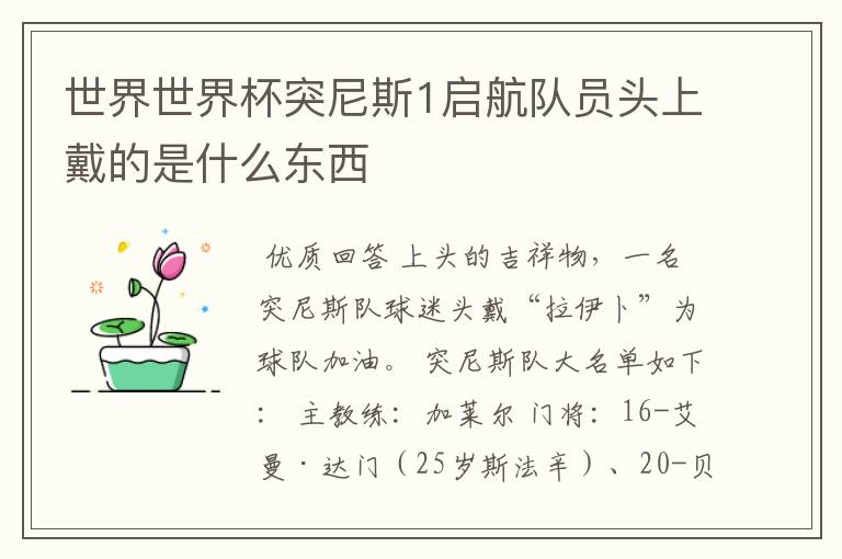 世界世界杯突尼斯1启航队员头上戴的是什么东西