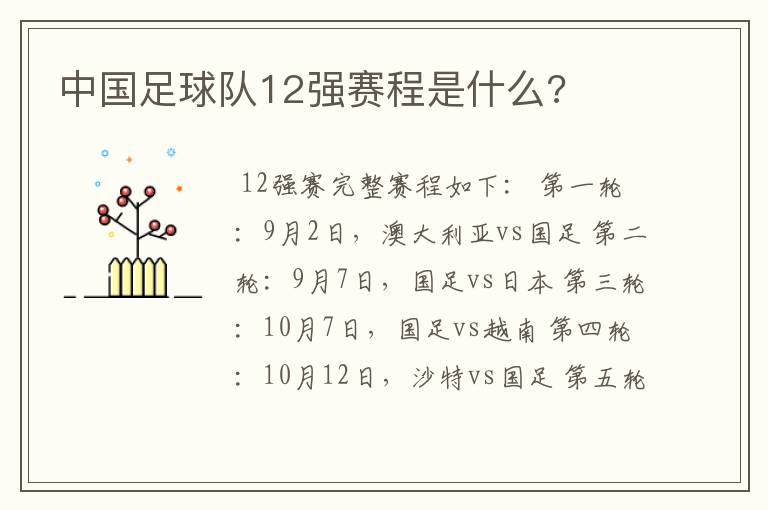 中国足球队12强赛程是什么?