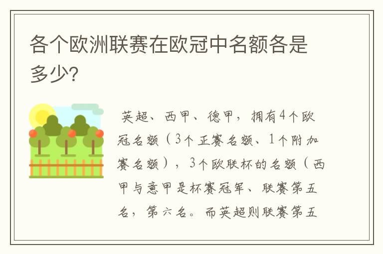 各个欧洲联赛在欧冠中名额各是多少？