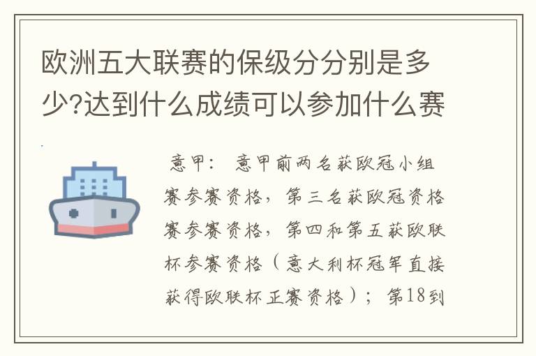 欧洲五大联赛的保级分分别是多少?达到什么成绩可以参加什么赛事?