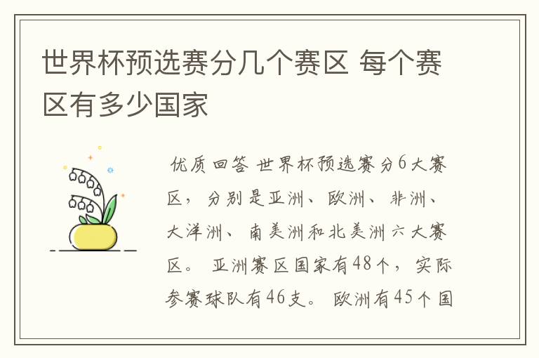 世界杯预选赛分几个赛区 每个赛区有多少国家