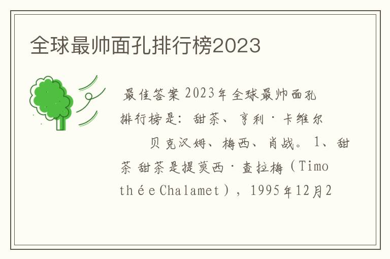 全球最帅面孔排行榜2023