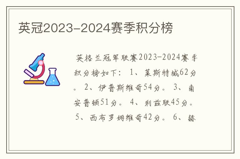 英冠2023-2024赛季积分榜