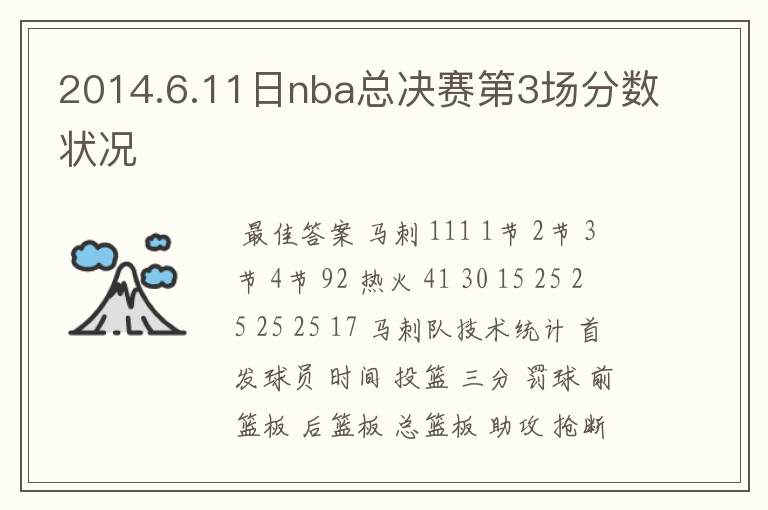 2014.6.11日nba总决赛第3场分数状况