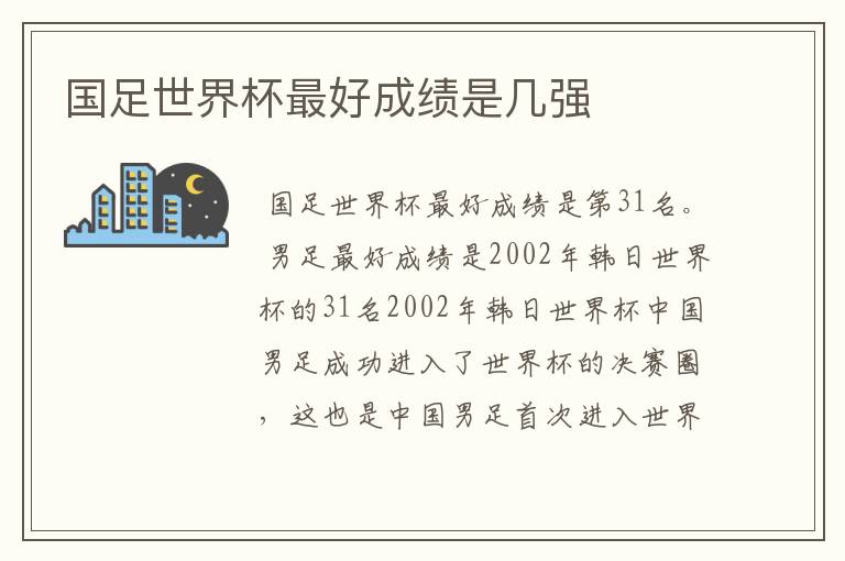 国足世界杯最好成绩是几强