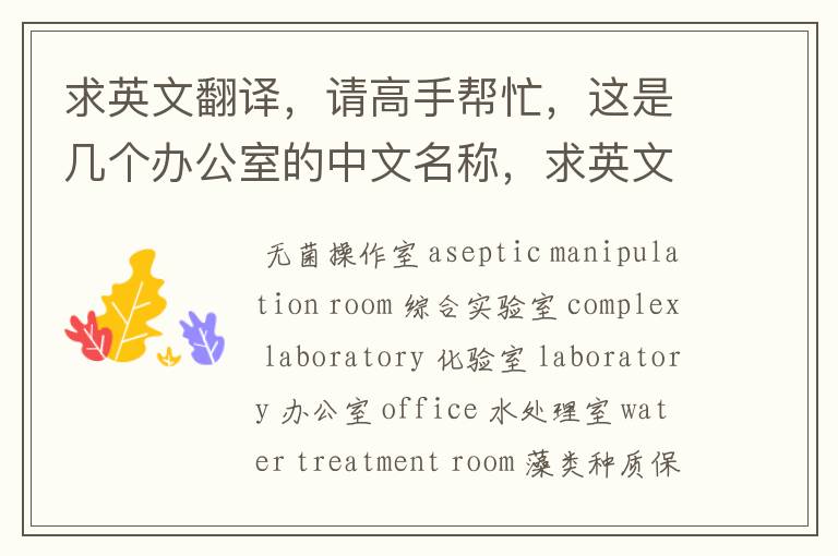 求英文翻译，请高手帮忙，这是几个办公室的中文名称，求英文