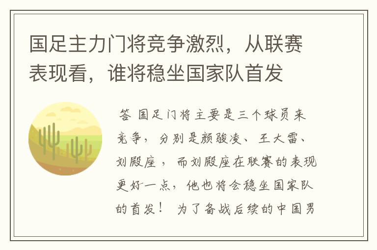 国足主力门将竞争激烈，从联赛表现看，谁将稳坐国家队首发