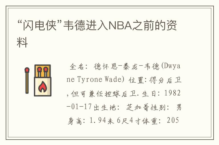 “闪电侠”韦德进入NBA之前的资料