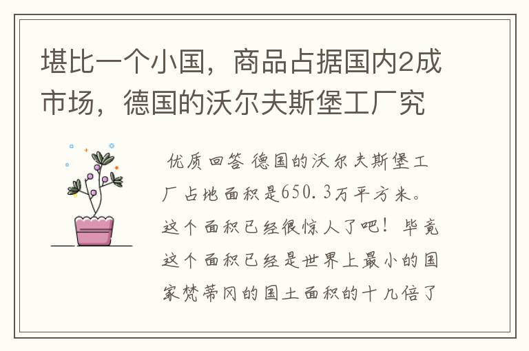 堪比一个小国，商品占据国内2成市场，德国的沃尔夫斯堡工厂究竟有多大？