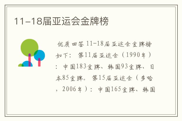 11-18届亚运会金牌榜