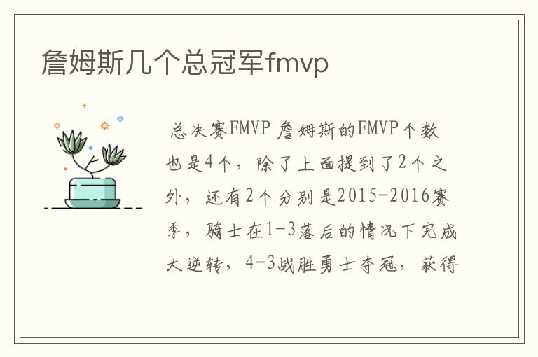 詹姆斯几个总冠军fmvp