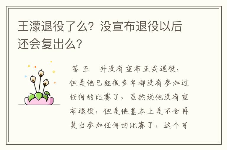 王濛退役了么？没宣布退役以后还会复出么？