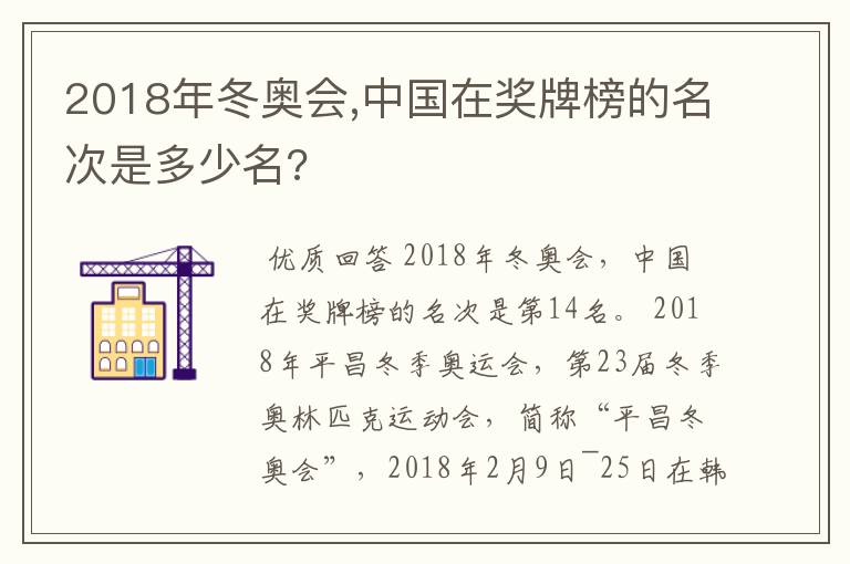 2018年冬奥会,中国在奖牌榜的名次是多少名?