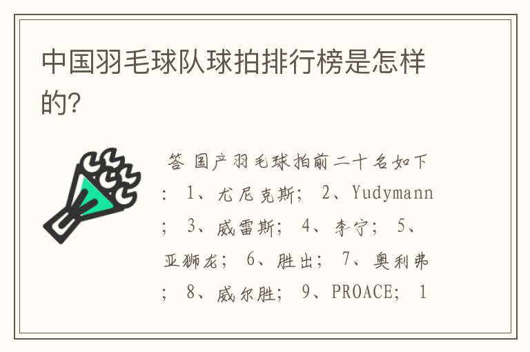 中国羽毛球队球拍排行榜是怎样的？