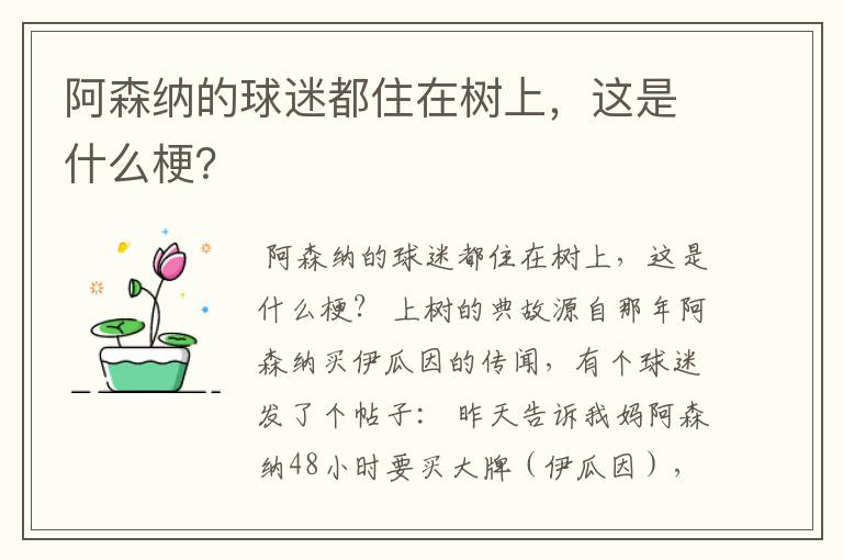 阿森纳的球迷都住在树上，这是什么梗？