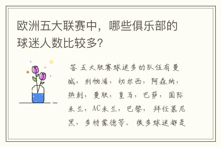 欧洲五大联赛中，哪些俱乐部的球迷人数比较多？