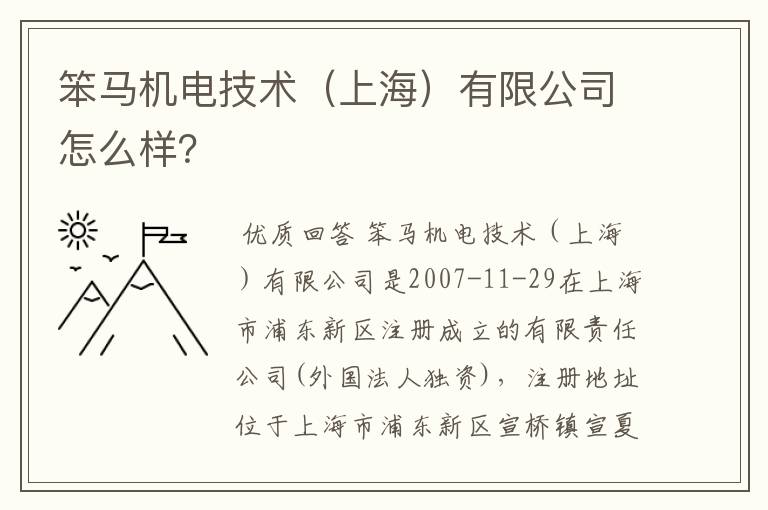 笨马机电技术（上海）有限公司怎么样？