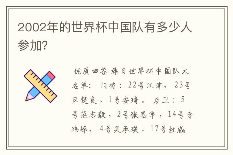 2002年的世界杯中国队有多少人参加？