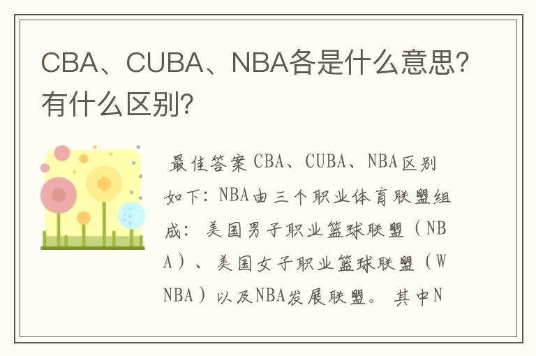 CBA、CUBA、NBA各是什么意思？有什么区别？