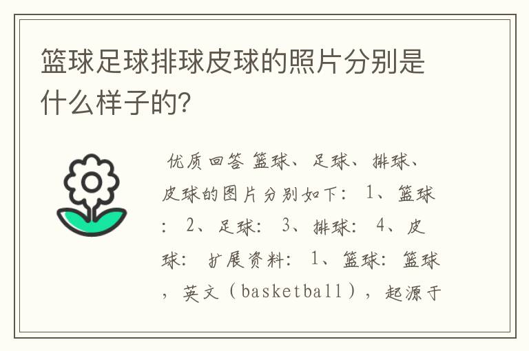 篮球足球排球皮球的照片分别是什么样子的？