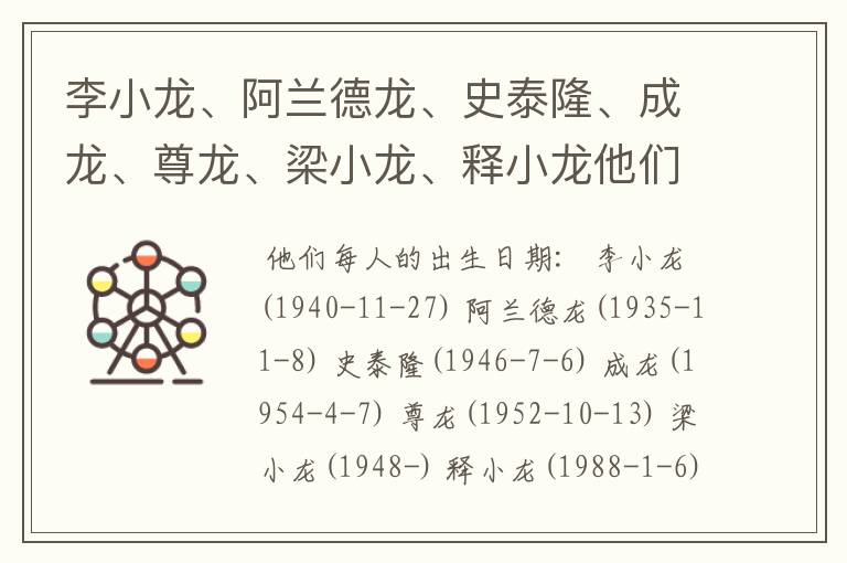 李小龙、阿兰德龙、史泰隆、成龙、尊龙、梁小龙、释小龙他们谁的年龄大，怎么排辈儿？