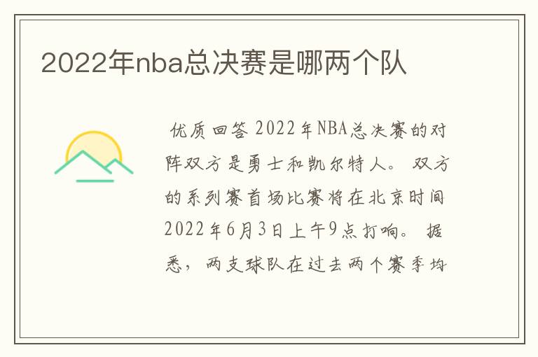 2022年nba总决赛是哪两个队