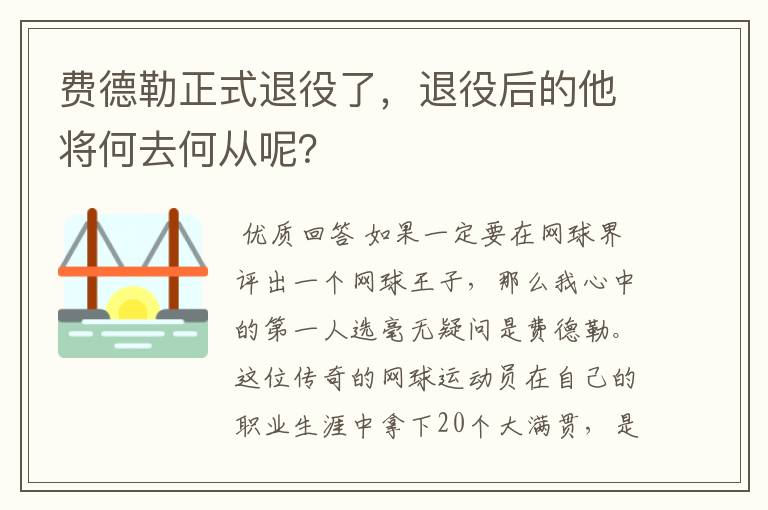 费德勒正式退役了，退役后的他将何去何从呢？