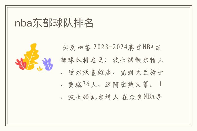 nba东部球队排名