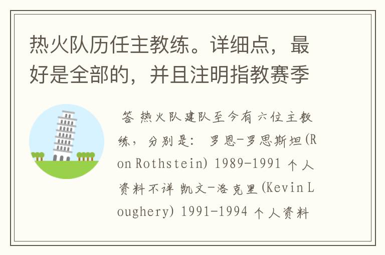 热火队历任主教练。详细点，最好是全部的，并且注明指教赛季