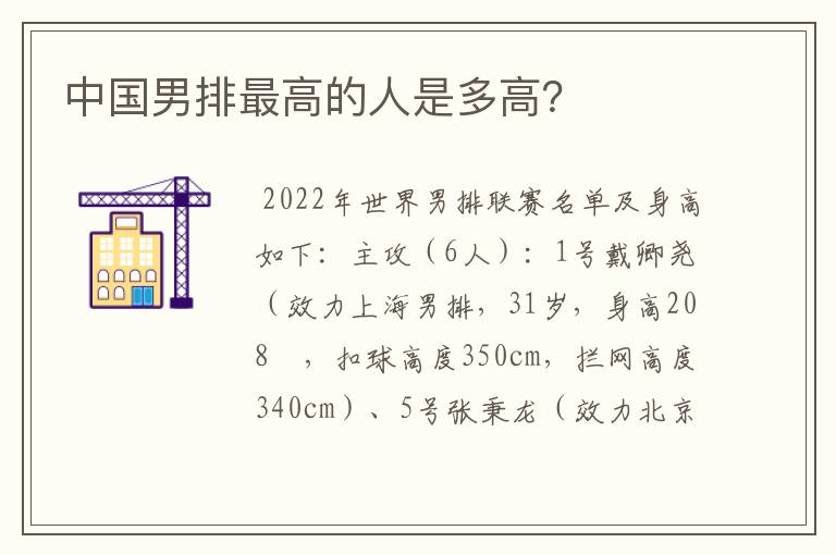 中国男排最高的人是多高？