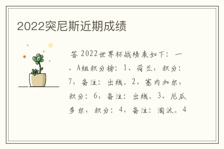 2022突尼斯近期成绩