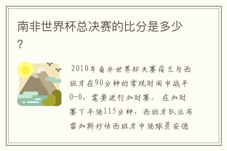 南非世界杯总决赛的比分是多少？