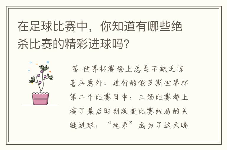 在足球比赛中，你知道有哪些绝杀比赛的精彩进球吗？