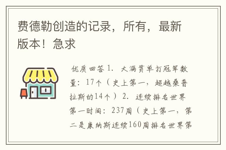 费德勒创造的记录，所有，最新版本！急求