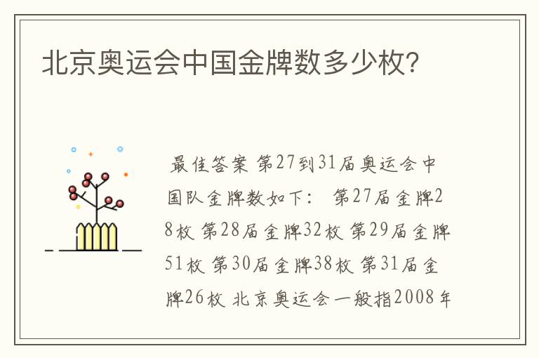 北京奥运会中国金牌数多少枚？