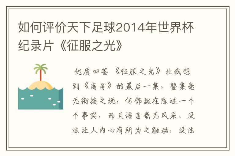 如何评价天下足球2014年世界杯纪录片《征服之光》