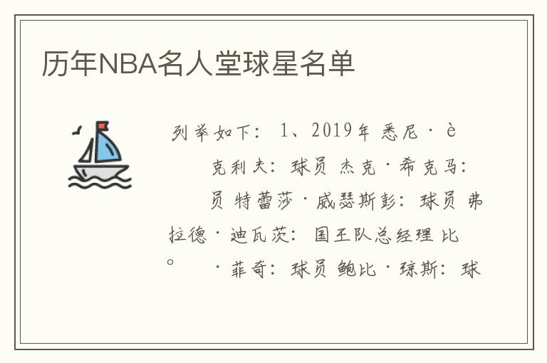 历年NBA名人堂球星名单