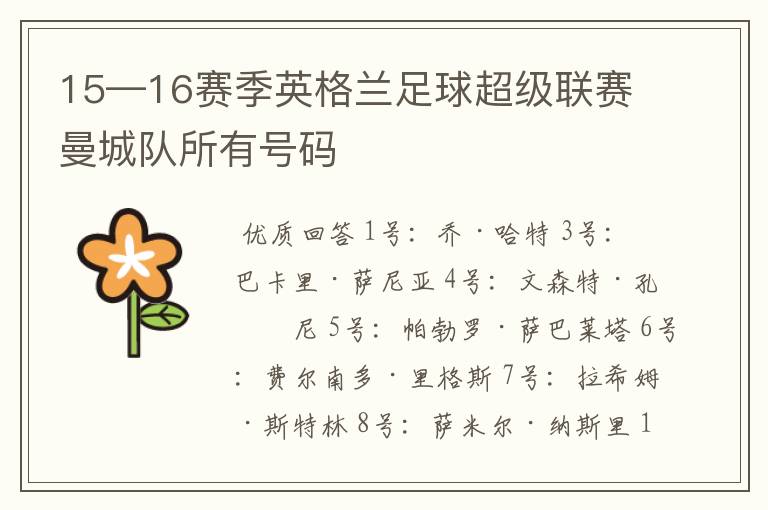 15—16赛季英格兰足球超级联赛曼城队所有号码