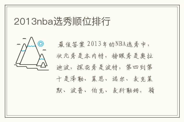 2013nba选秀顺位排行