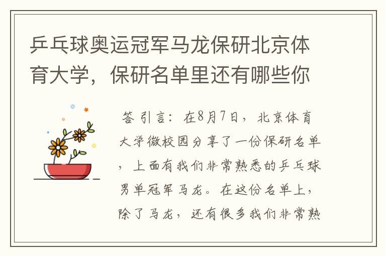 乒乓球奥运冠军马龙保研北京体育大学，保研名单里还有哪些你熟悉的运动员？