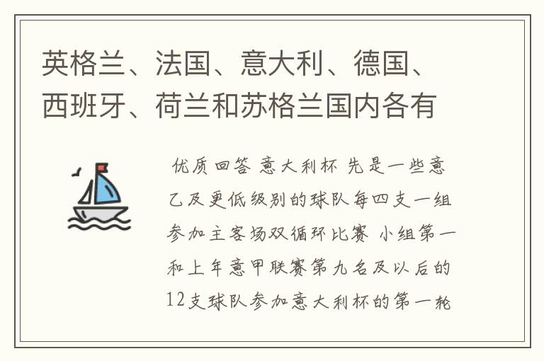 英格兰、法国、意大利、德国、西班牙、荷兰和苏格兰国内各有什么杯赛？