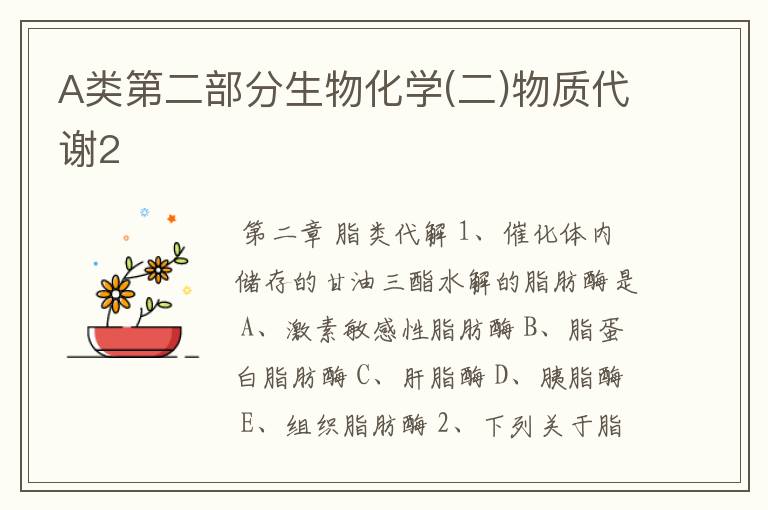 A类第二部分生物化学(二)物质代谢2