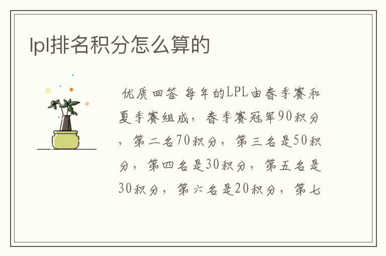 lpl排名积分怎么算的