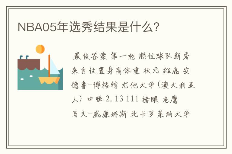 NBA05年选秀结果是什么？