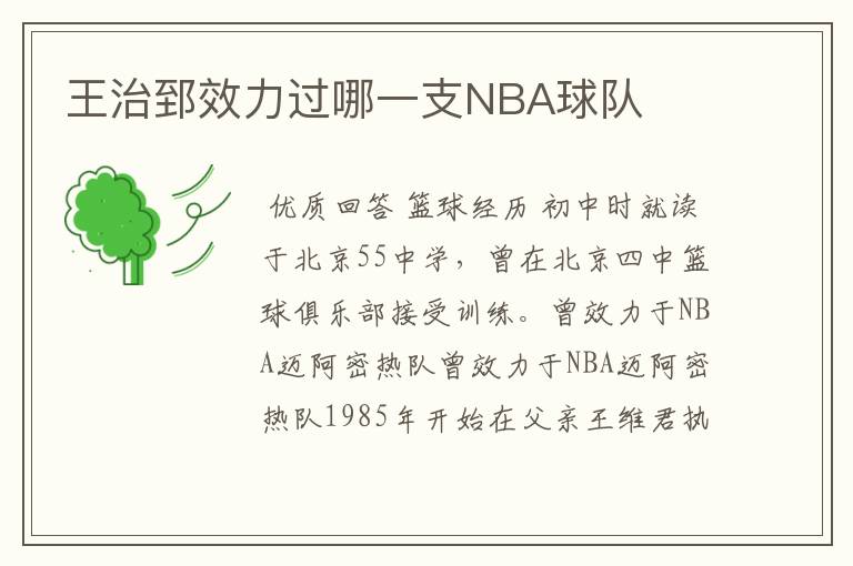 王治郅效力过哪一支NBA球队