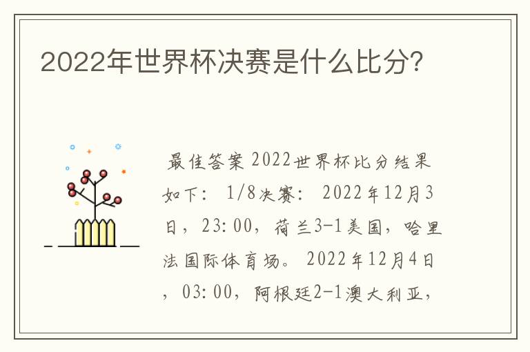 2022年世界杯决赛是什么比分？